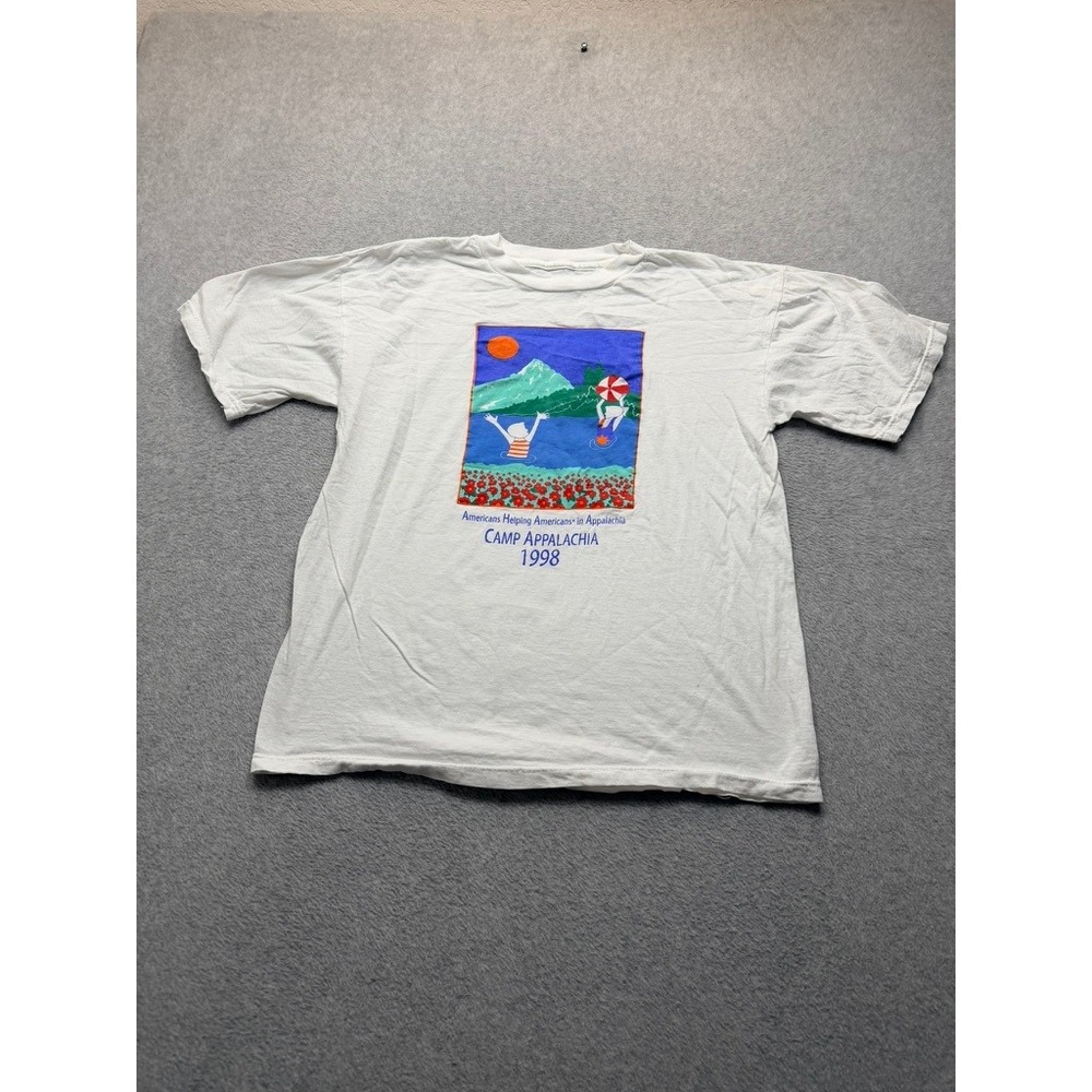 Vintage 1998 Camp Appalachia Americans Helping Americans T-Shirt White Large
